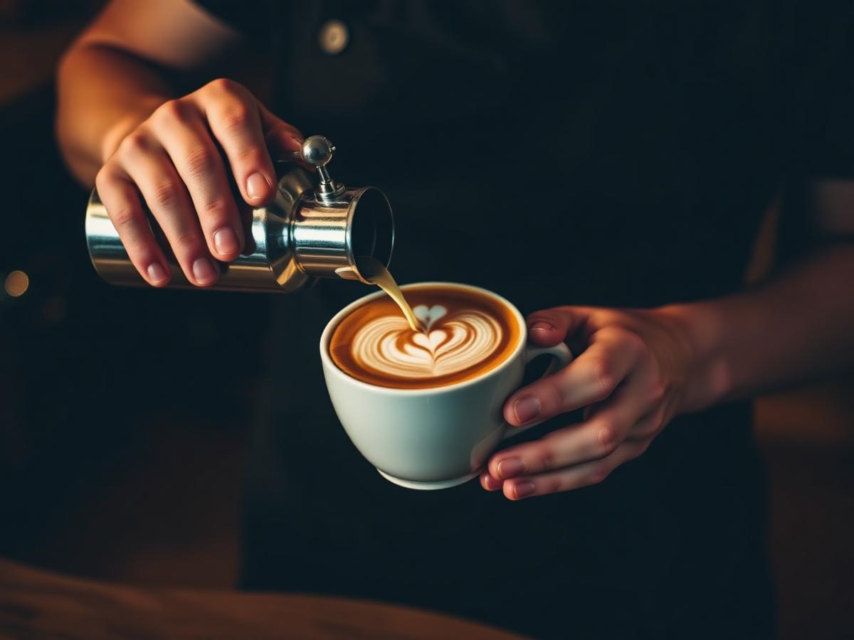 Barista pouring latte art